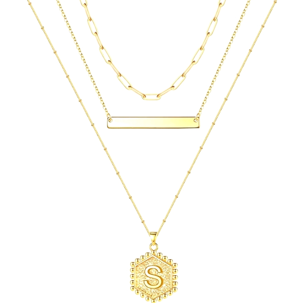 TURANDOSS 14k gold plated initial "S" layered Necklace